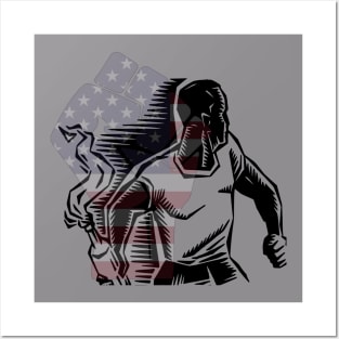 Black man Riot with Molotov cocktail USA Fist Flag Posters and Art